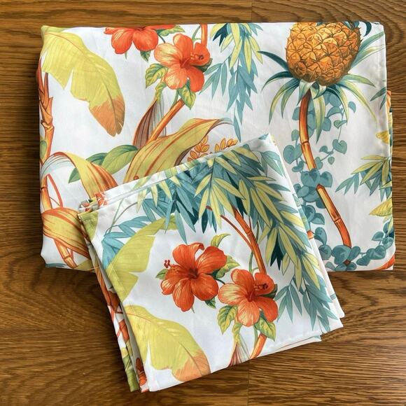 Tommy Bahama pineapple floral tropical tablecloth and napkins set